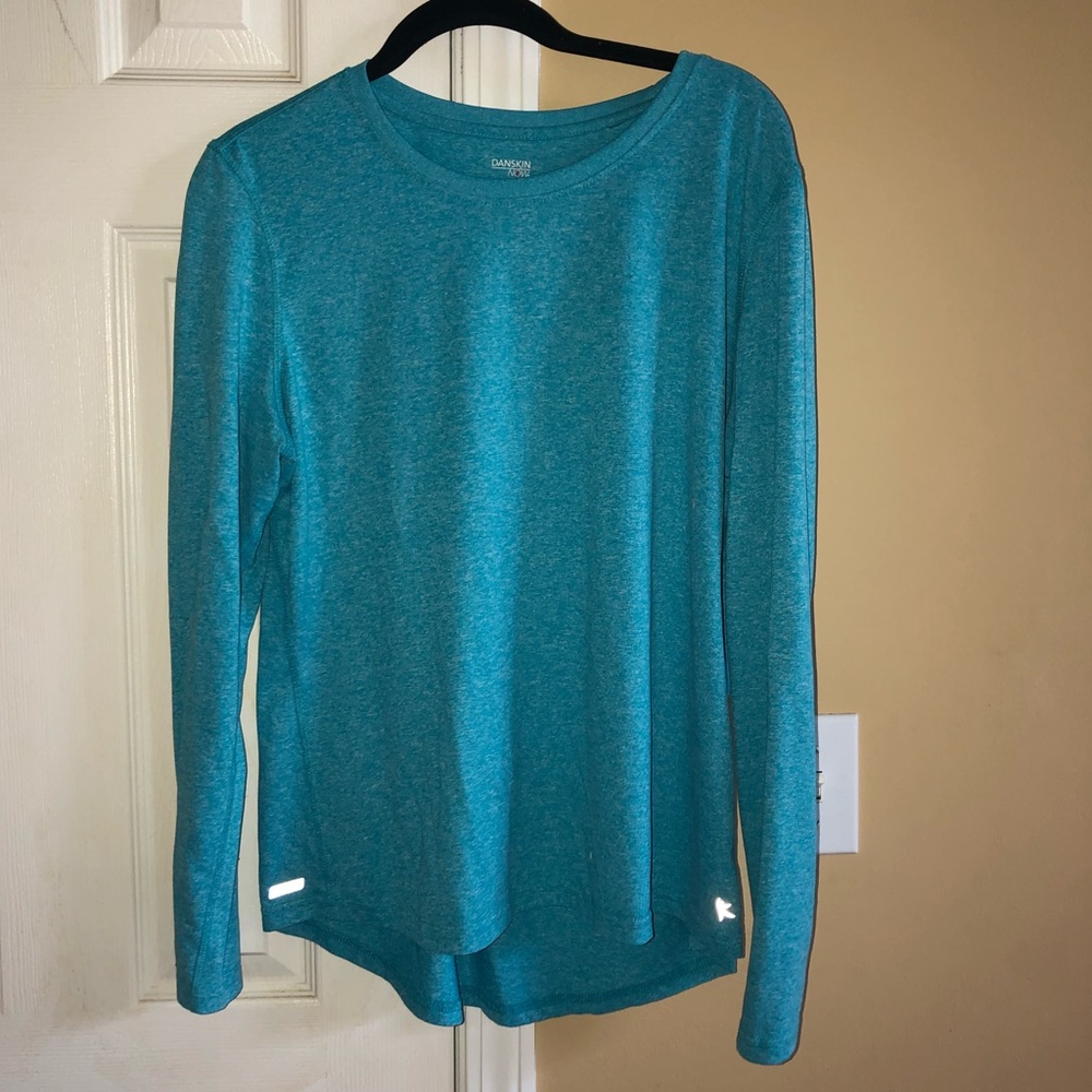 blue long sleeve workout shirt